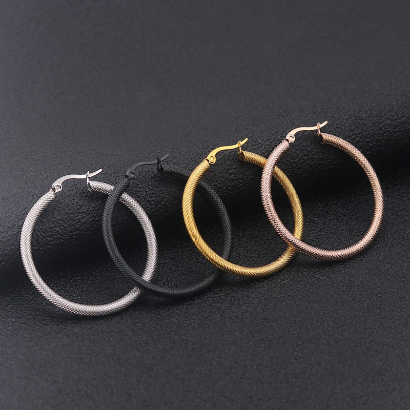 Ladies Fashion Titanium Steel Round Flower Big Earring