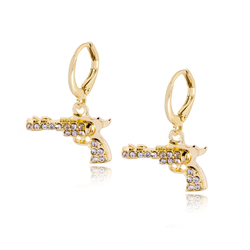 Diamond-Encrusted Pistol Pendant Earrings