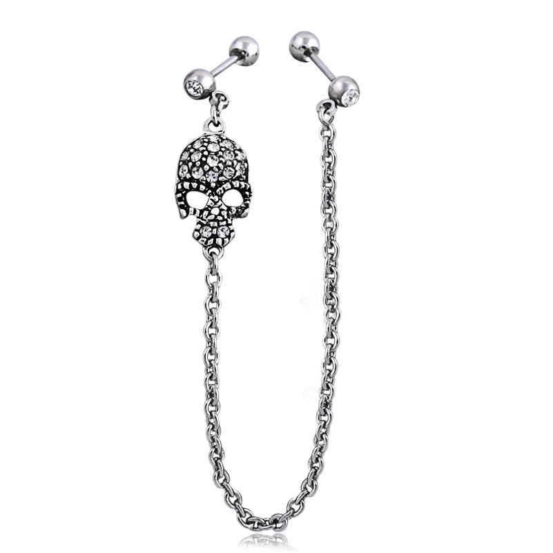 Skull head crystal diamond earrings