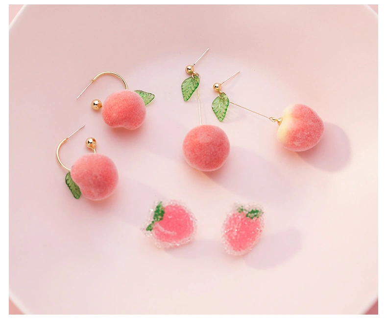 Cute Girly Earrings with Peach 925 Silver Needle