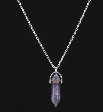 Jewelry Alien blasting necklace hex pendant necklace two pointed natural stone necklace Korean version of the source