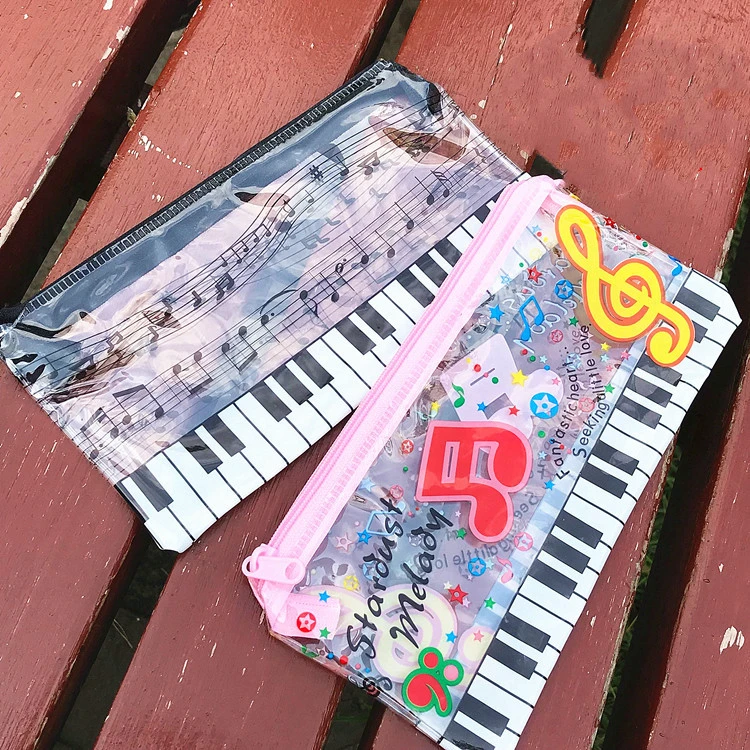 Musical note keyboard plastic transparent pencil case