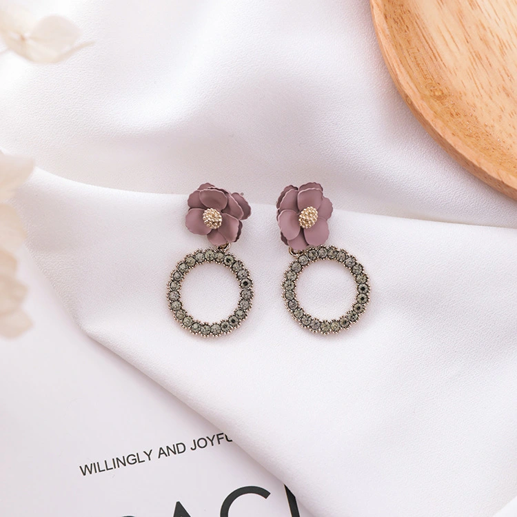 Cherry Blossom Tassel Earrings Flower Full Diamond Ring Stud Earrings Long Small Earrings