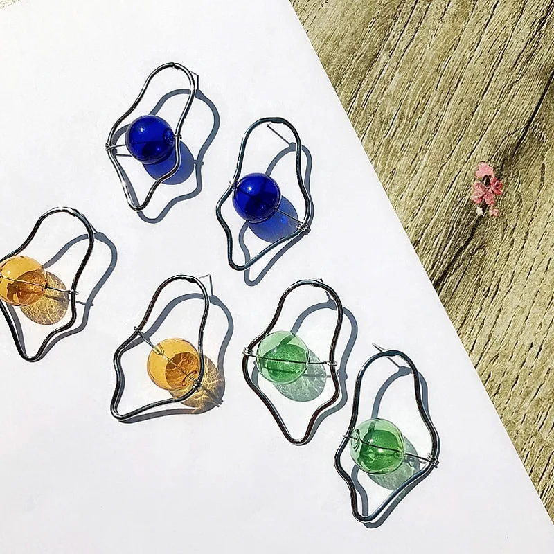 Simple transparent glass ball stud earrings