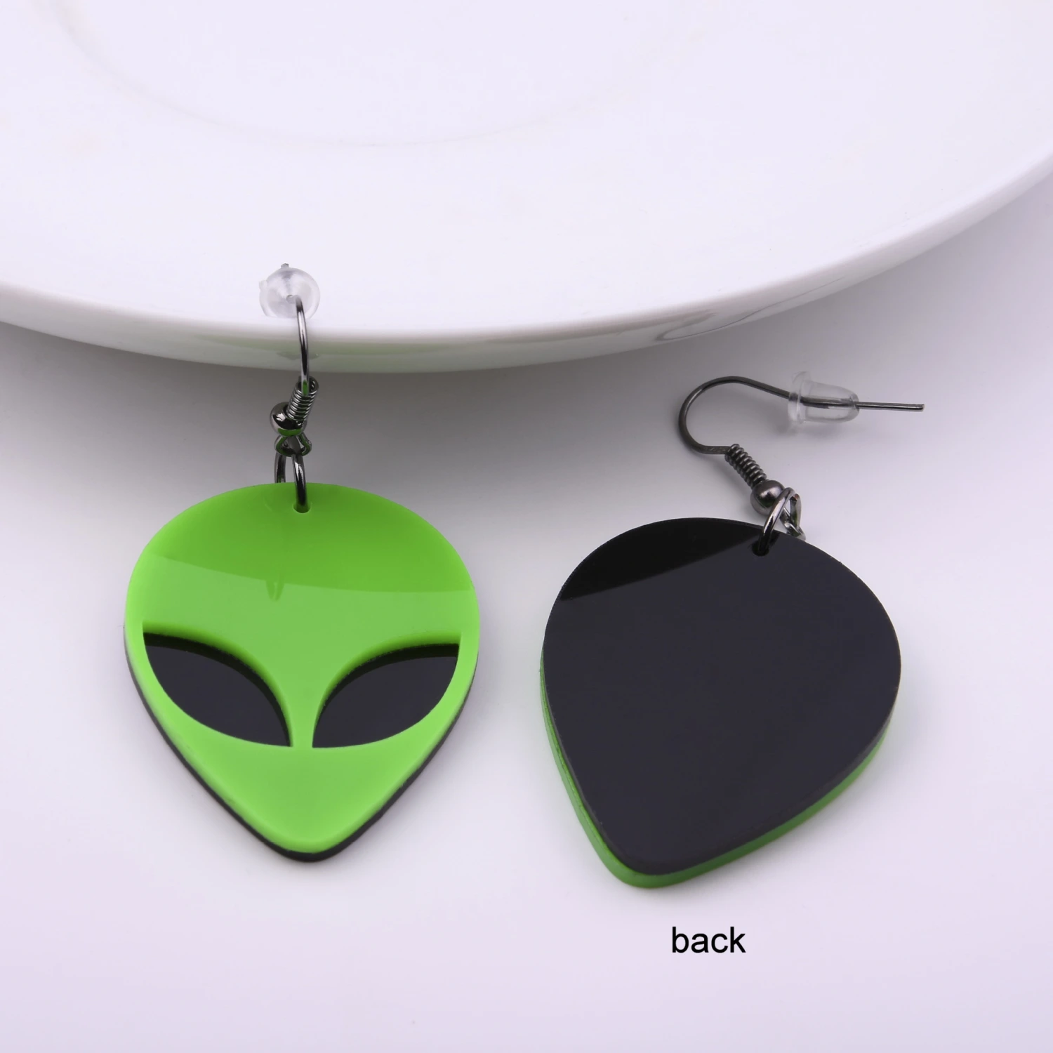 Green Happy Alien  - Festival Earrings