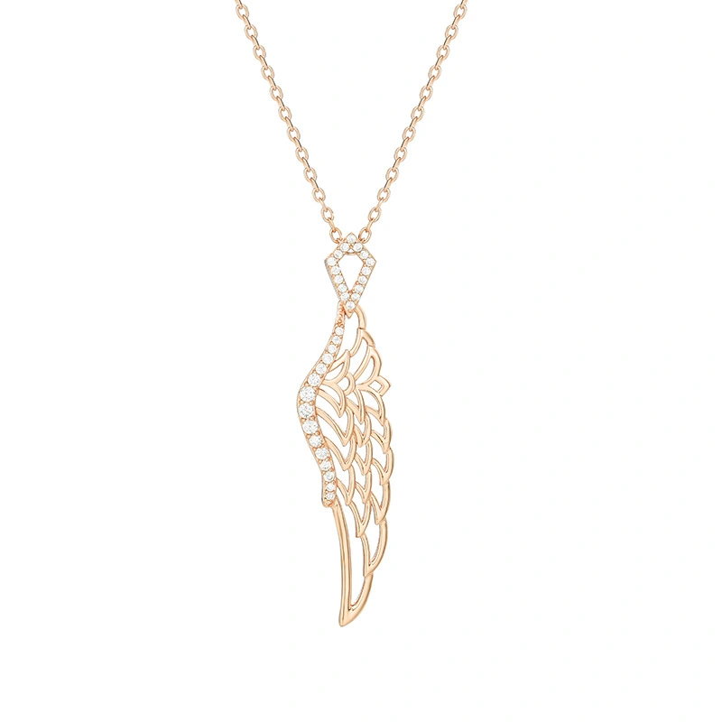 Silver wings glitter diamond feather clavicle chain