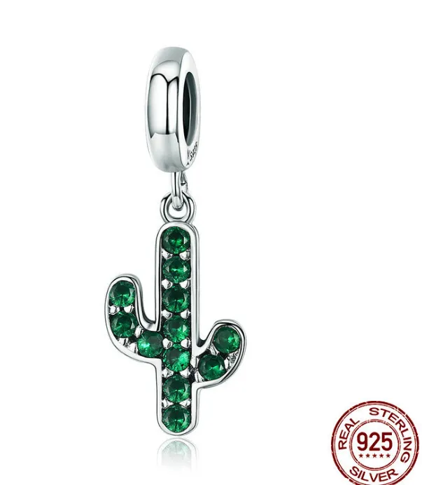 DIY Beaded Women's Bracelet Accessories Cactus S925 Sterling Silver Pendant