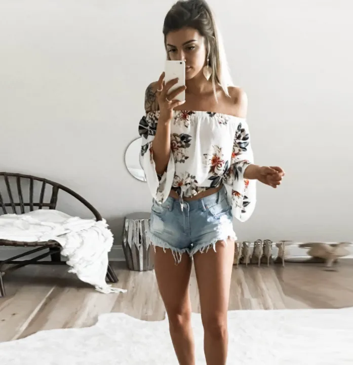 Flora Print Chiffon Off Shoulder Blouse