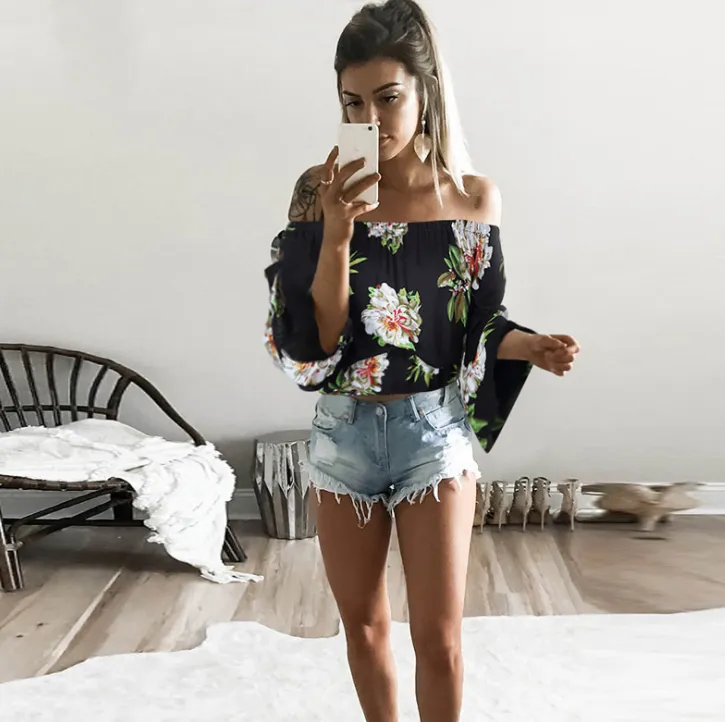 Flora Print Chiffon Off Shoulder Blouse
