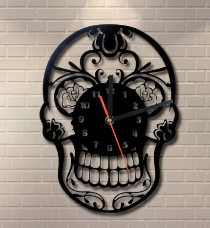 Flower Skull Retro Artist Home Wall Clock Quartz Decorative Clock