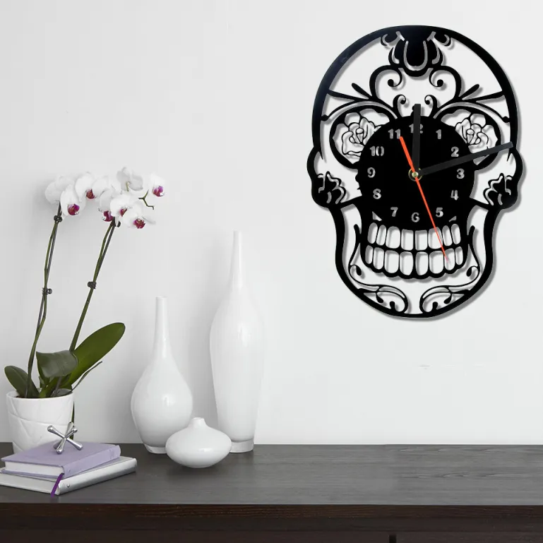 Flower Skull Retro Artist Home Wall Clock Quartz Decorative Clock
