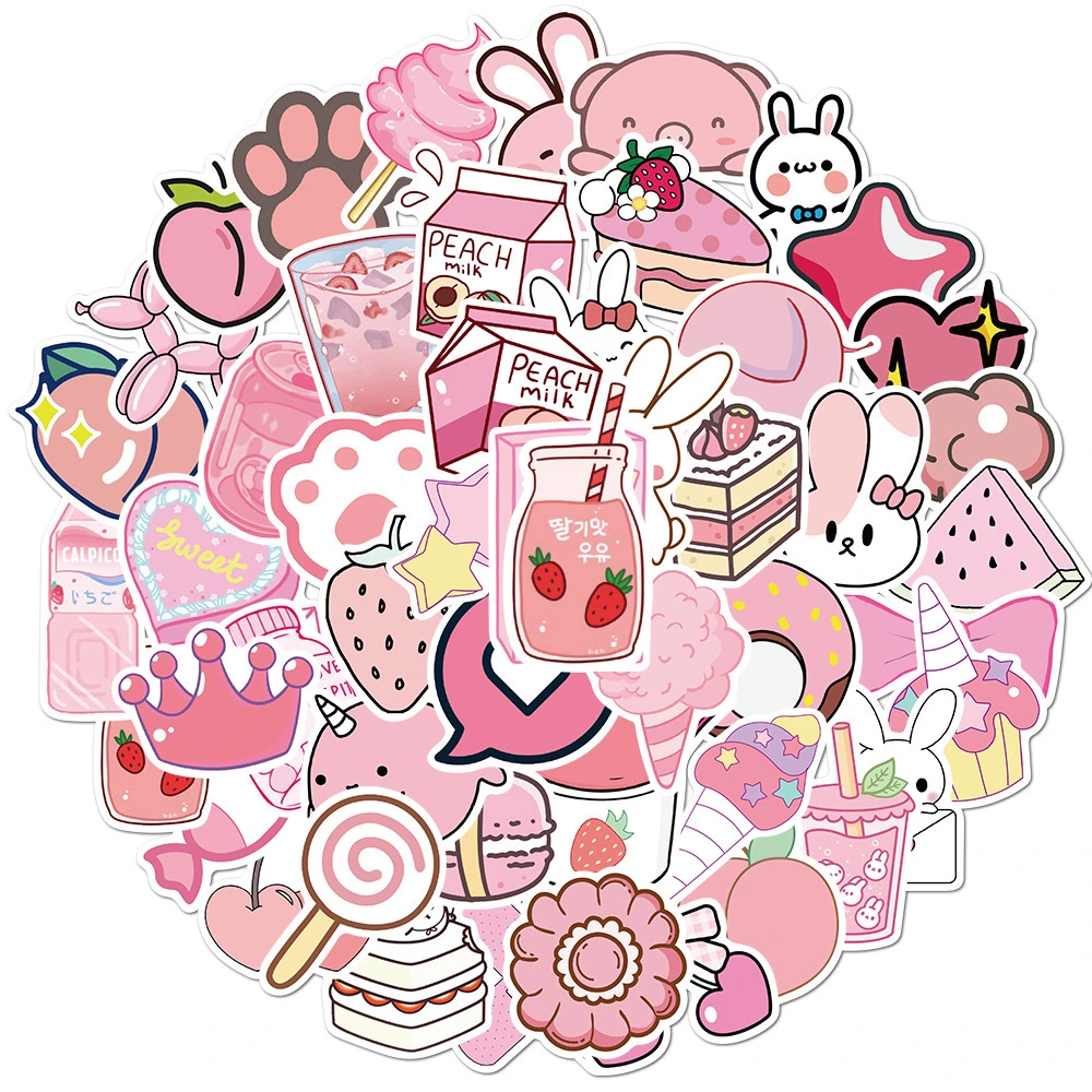 50 pieces of pink girl stickers PVC waterproof graffiti