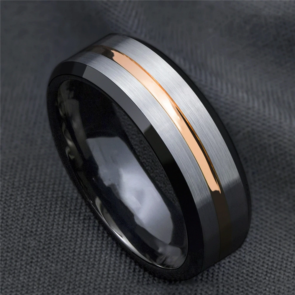 Silver Black Gold Stripe Ring