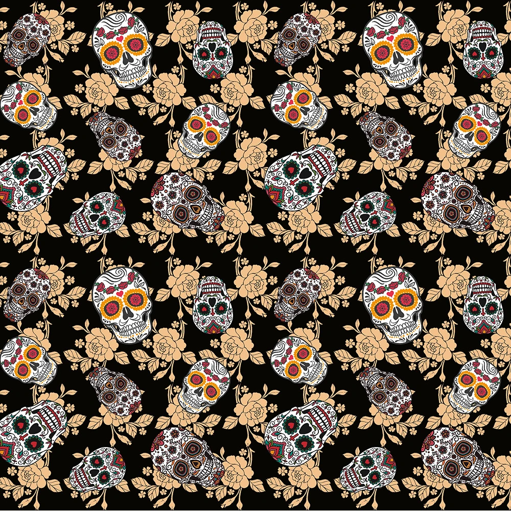 Plain Nordic Style Skull Print DIY Fabric With Black Background