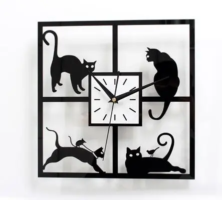Charminer Black 3D Green Crystal Decorated Quartz Clock Living Room Black Mirror Cat Wig-On-The-Walls 28cm X 28cm