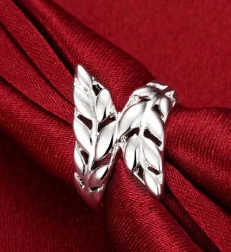 Silver Feather Ring for Women Leaves
