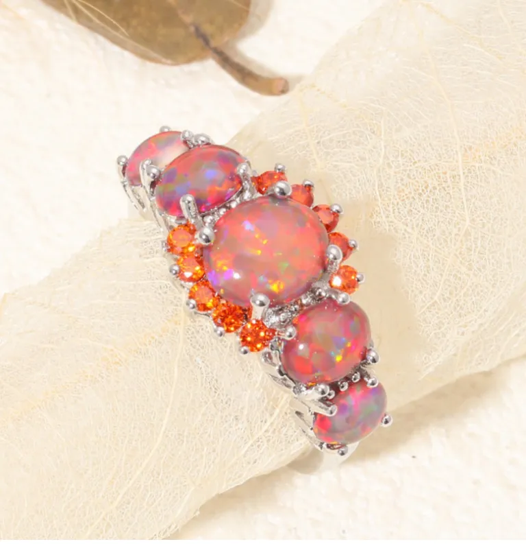 European and American new ladies ring artificial opal opal copper plated alloy ring