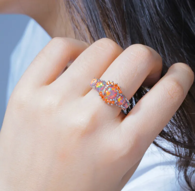 European and American new ladies ring artificial opal opal copper plated alloy ring