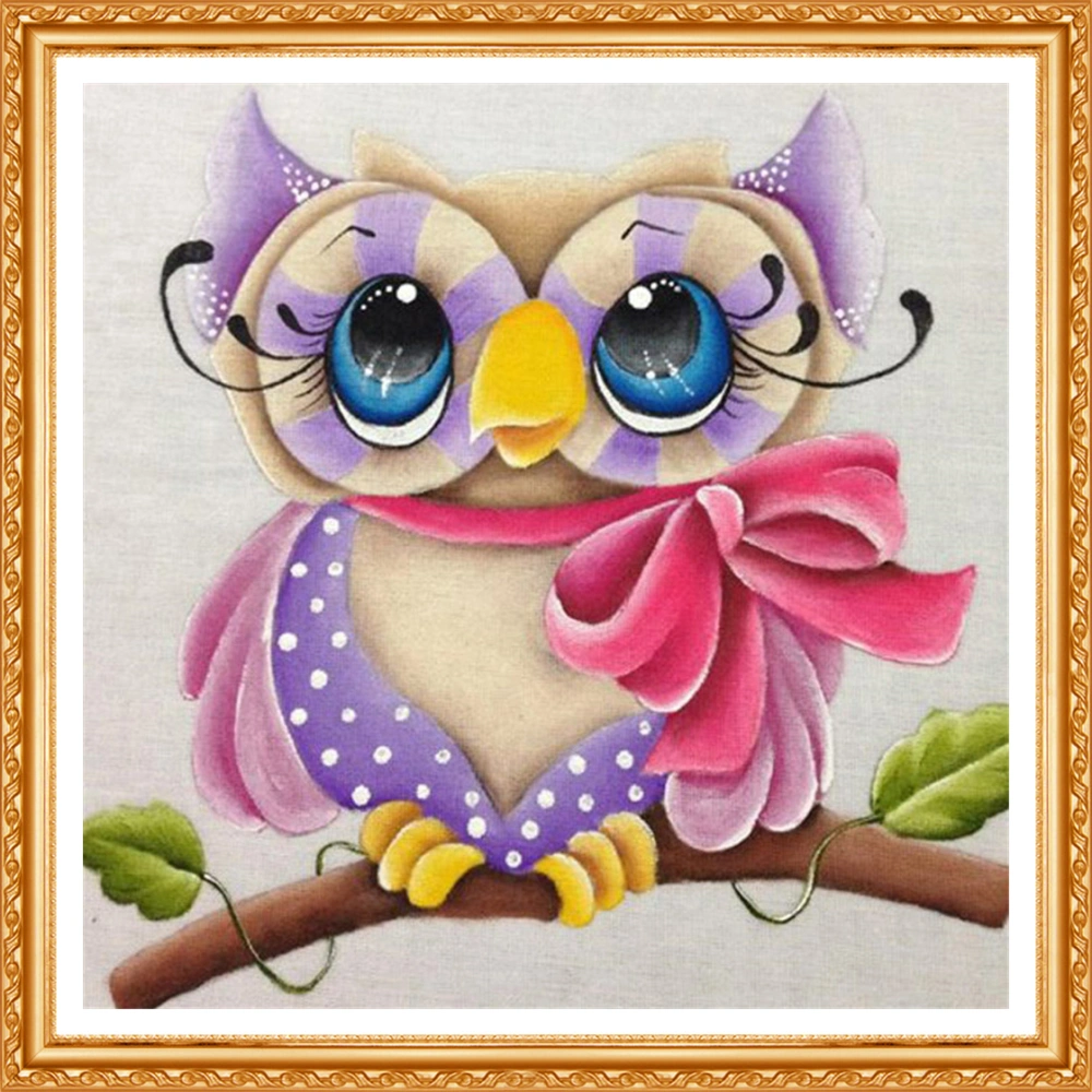 DIY Owl With Square Diamond Cross Stitch