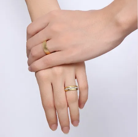 Gold color Stainless Steel Wedding Bands Shiny Crystal Ring for Female Male Jewelry 6mm Engagement Ring