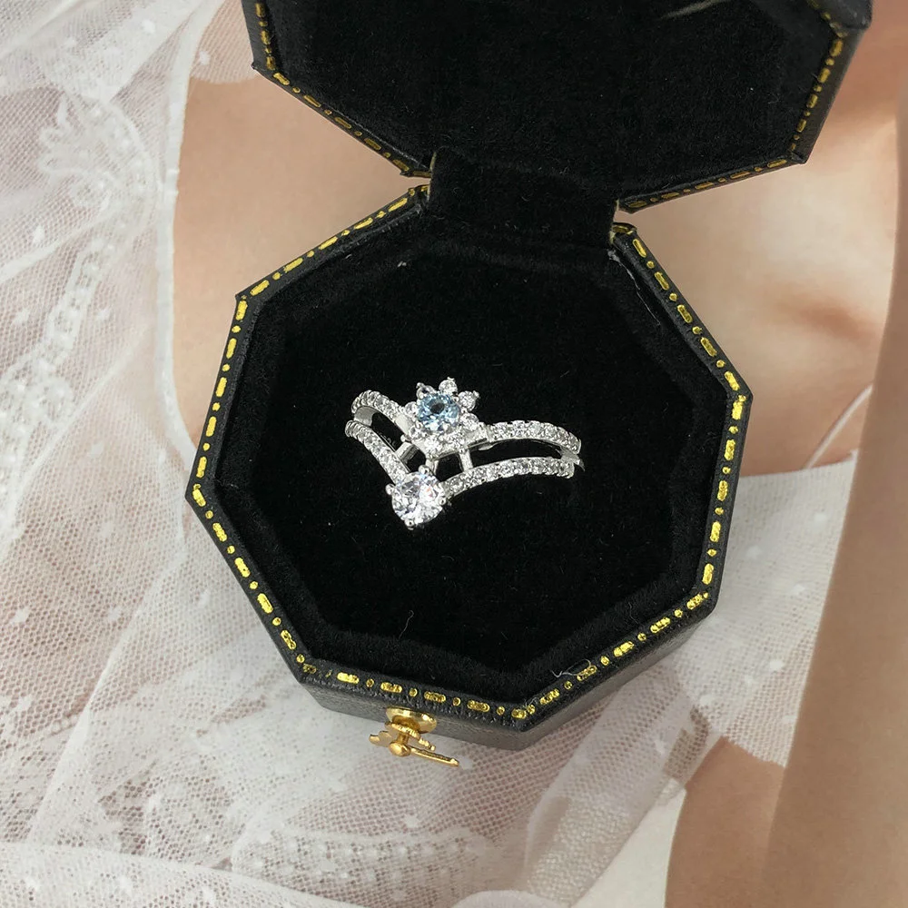 Sterling Silver Natural Blue Topaz Crown Ring