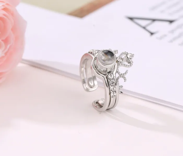 Fashion 100 languages I love you Projection Ring Personality Couple Ring