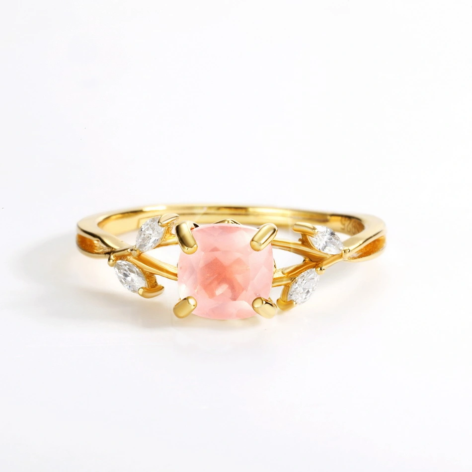 S925 Pure Silver Inlaid Natural Powder Crystal Ring Adjustable