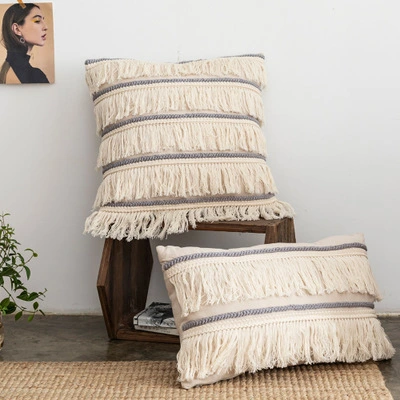 Cotton and long fringed pillowcase