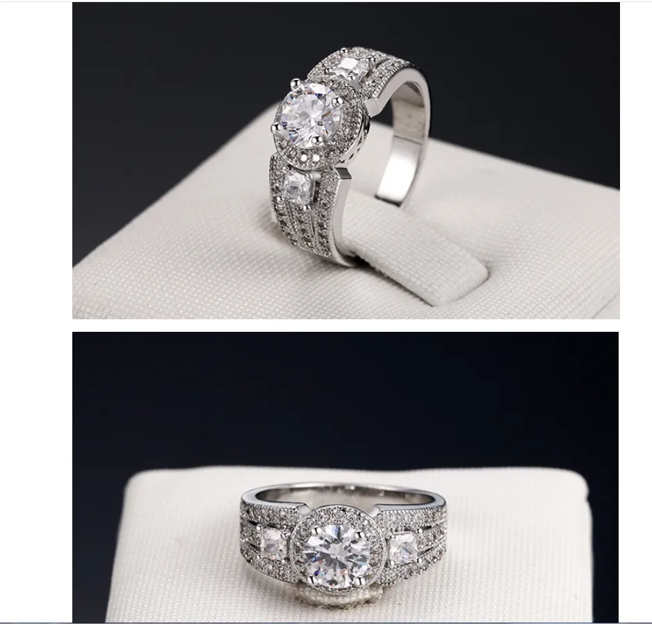 Fashion trend wedding ring AAA zircon heart and eight arrow plated women's white gold ring