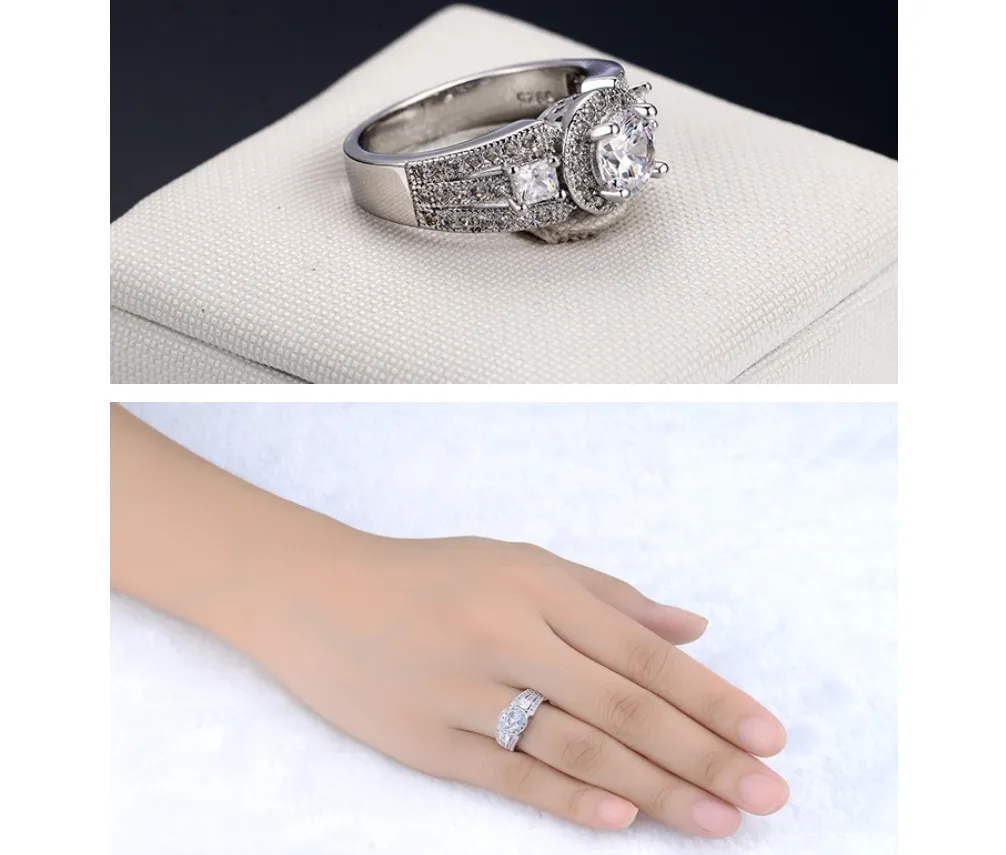 Fashion trend wedding ring AAA zircon heart and eight arrow plated women's white gold ring