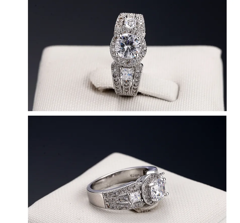 Fashion trend wedding ring AAA zircon heart and eight arrow plated women's white gold ring
