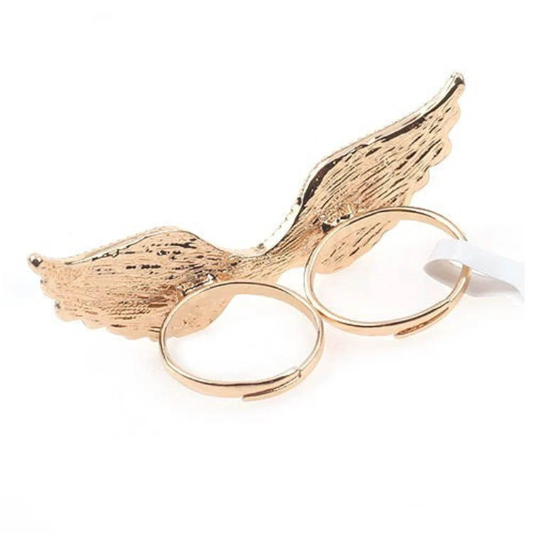 Fashion Flash Diamond Wings Double Ring Ring 