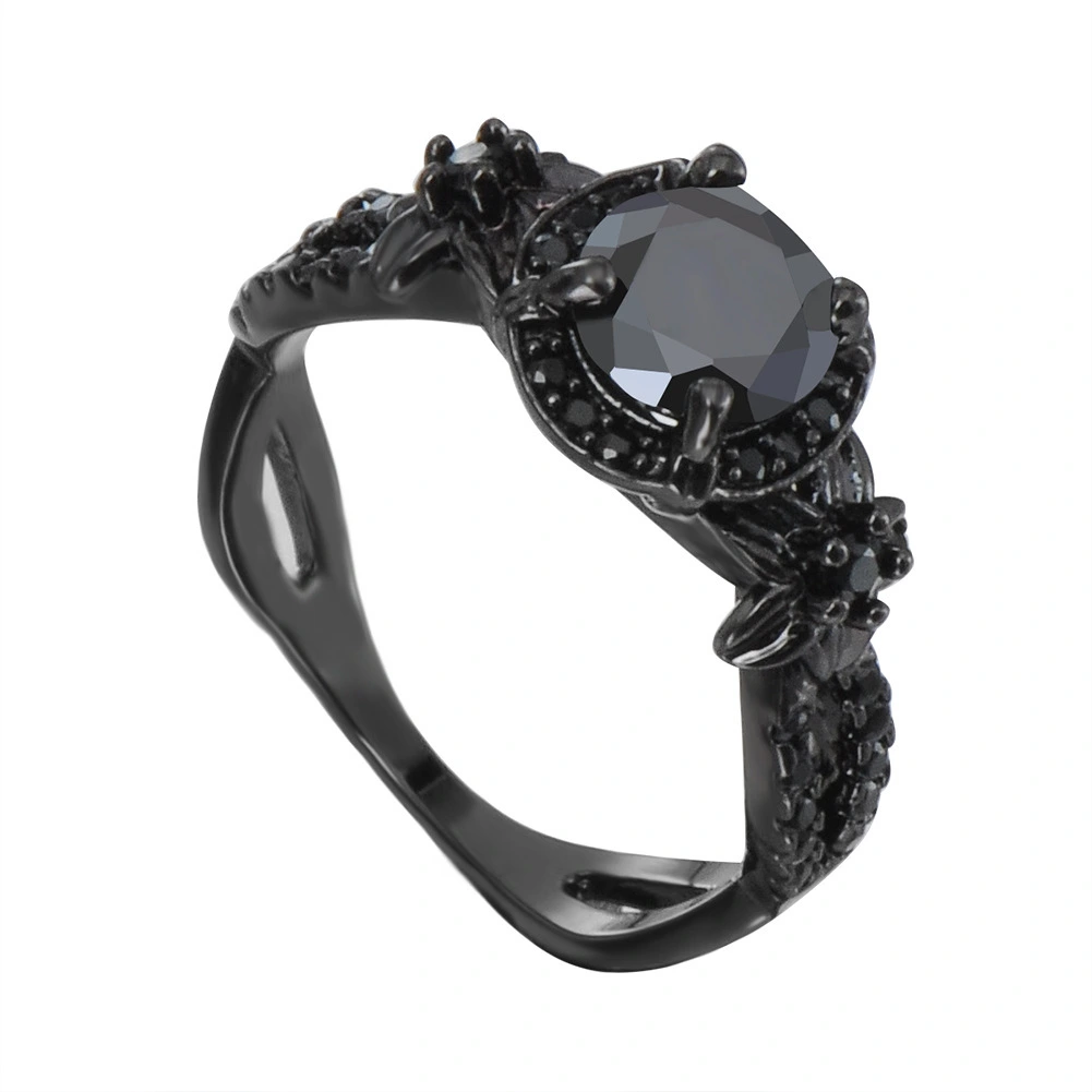 Black Gold Opal Purple Round Diamond Small Flower Ring