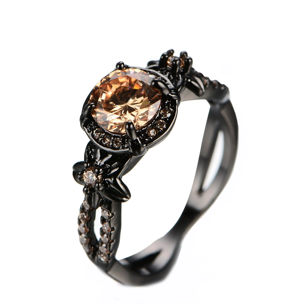 Black Gold Opal Purple Round Diamond Small Flower Ring