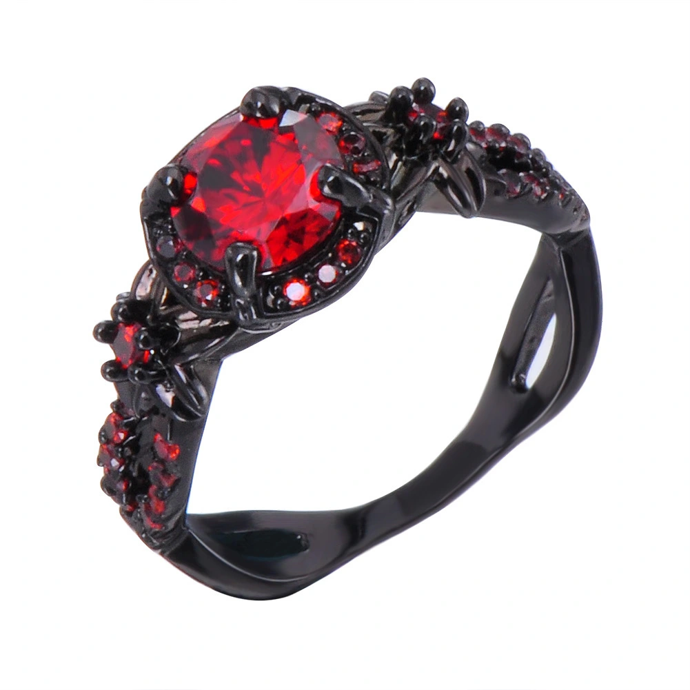 Black Gold Opal Purple Round Diamond Small Flower Ring