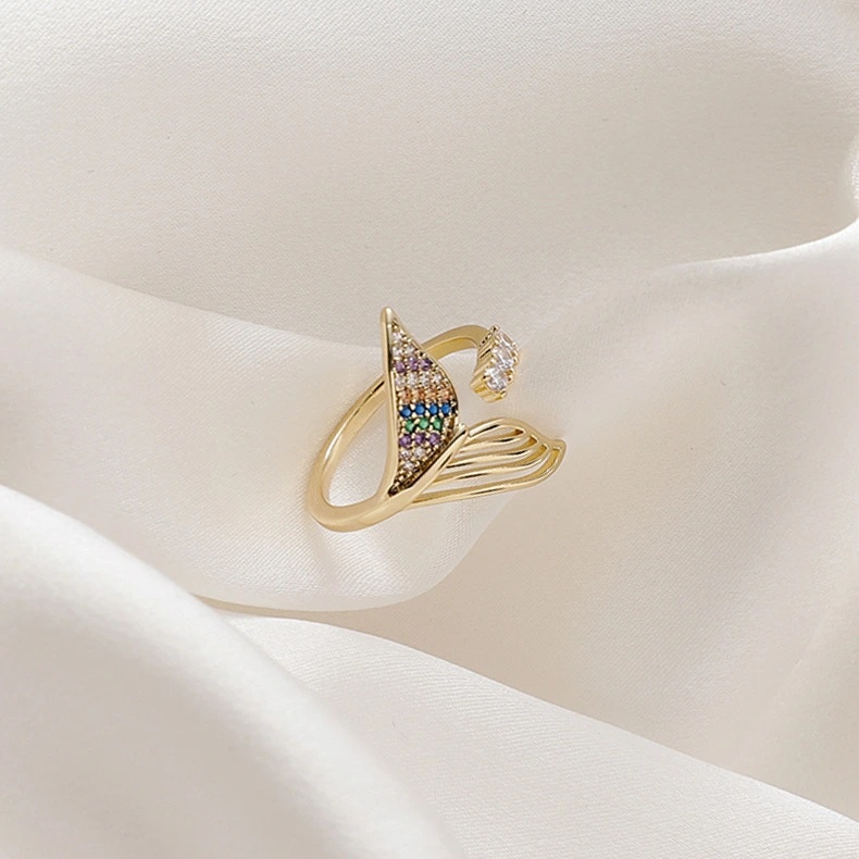 Fashionable Personality Mermaid Tail Ring With Micro-inlaid Zircon