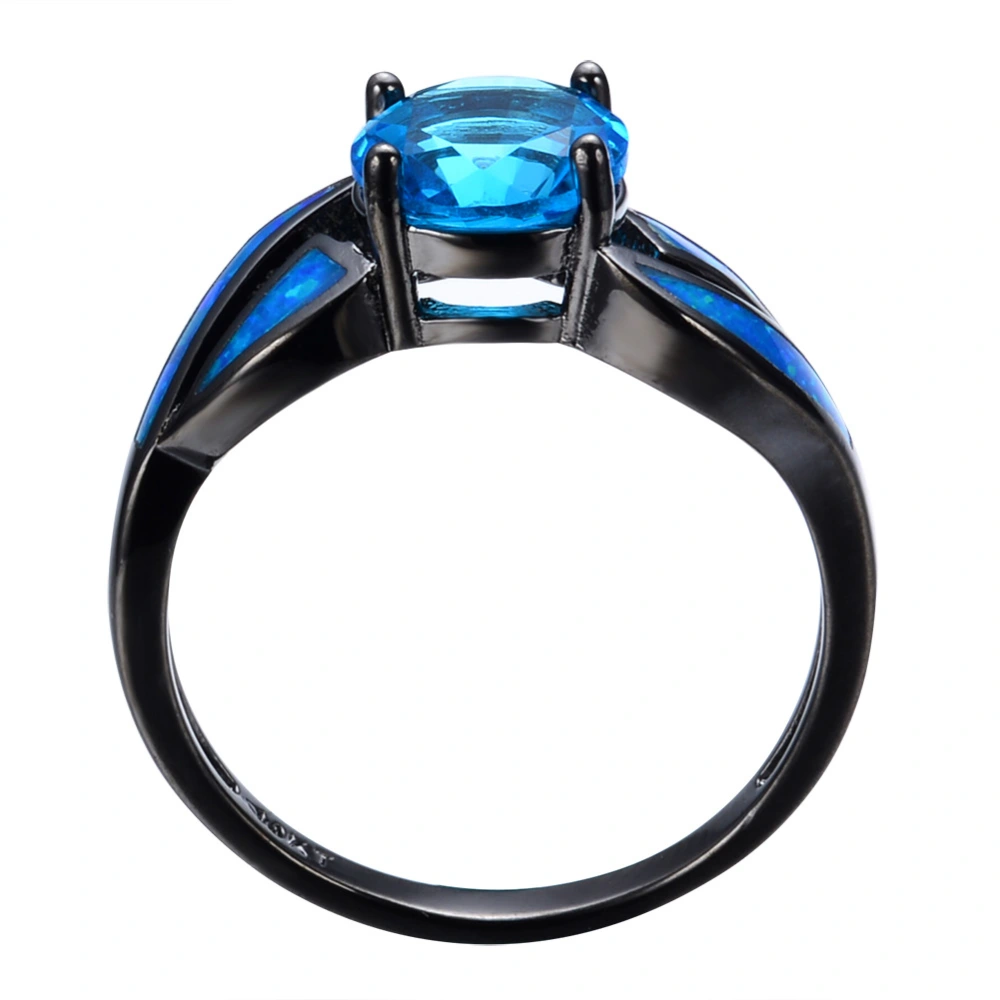 Black Gold Opal Aqua Blue Round Diamond Zircon Ring