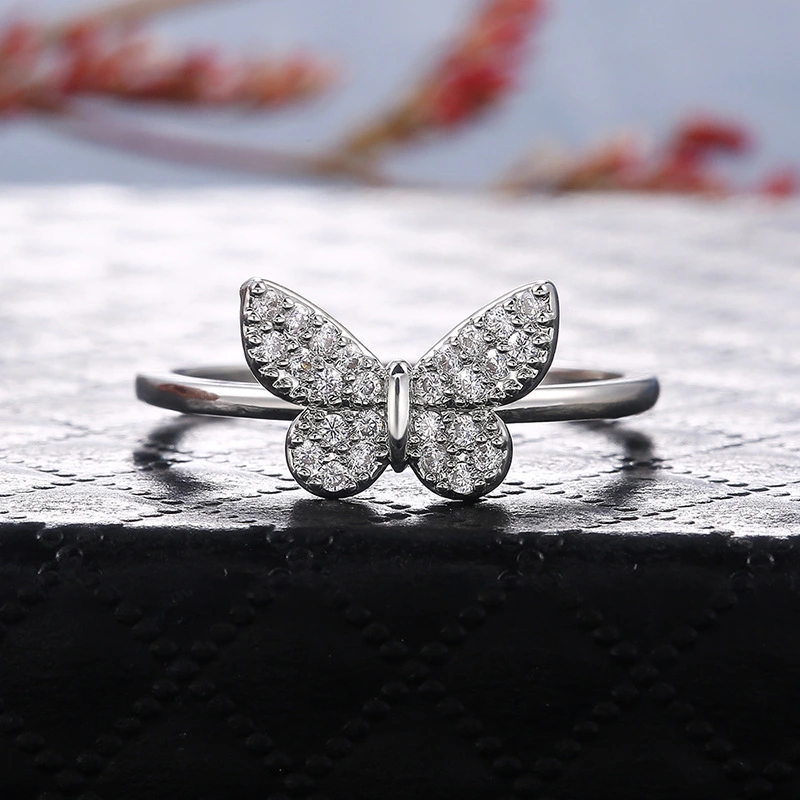 Classic Micro Inlaid Zircon Butterfly Ring Women