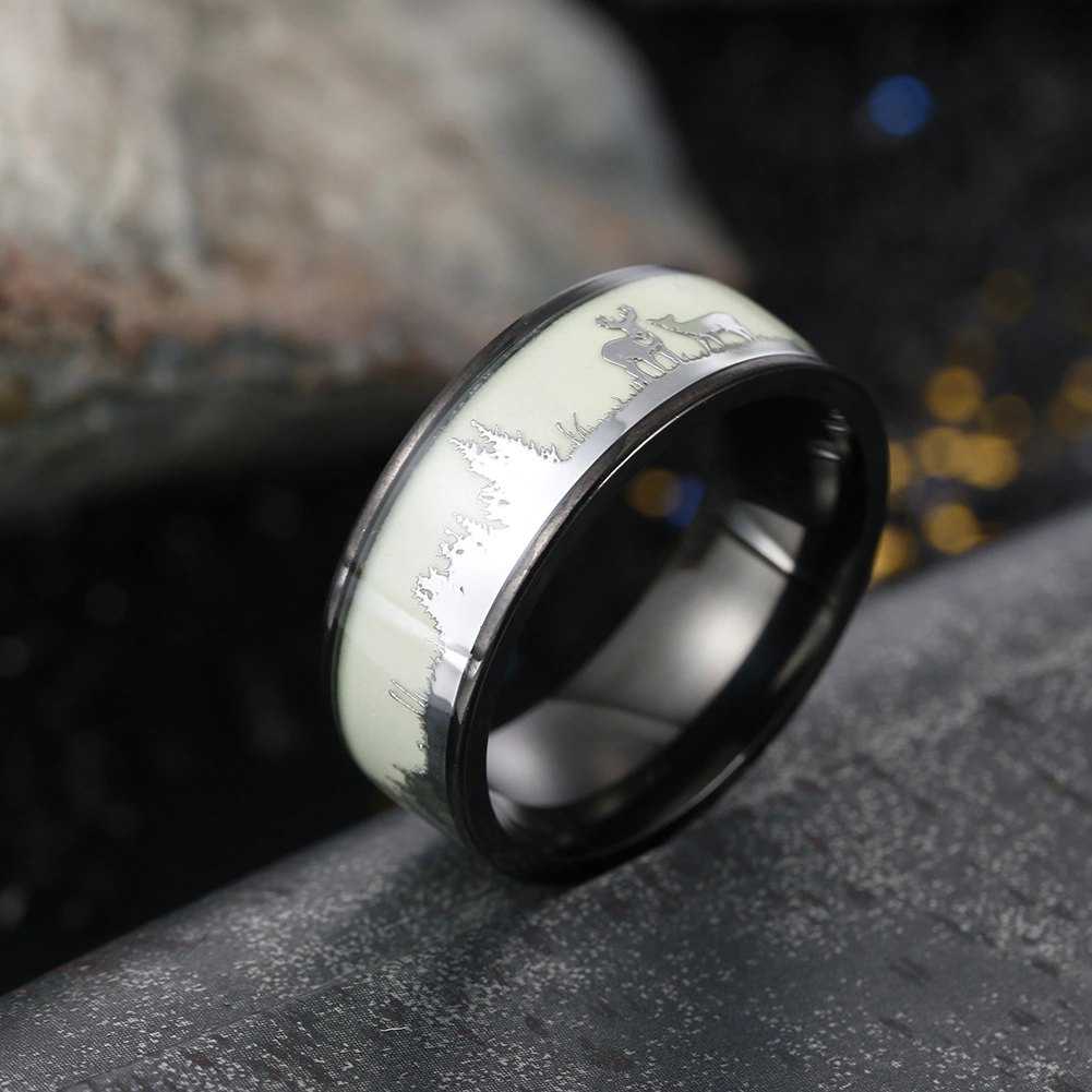 Christmas Gift Elk Titanium Steel Luminous Ring