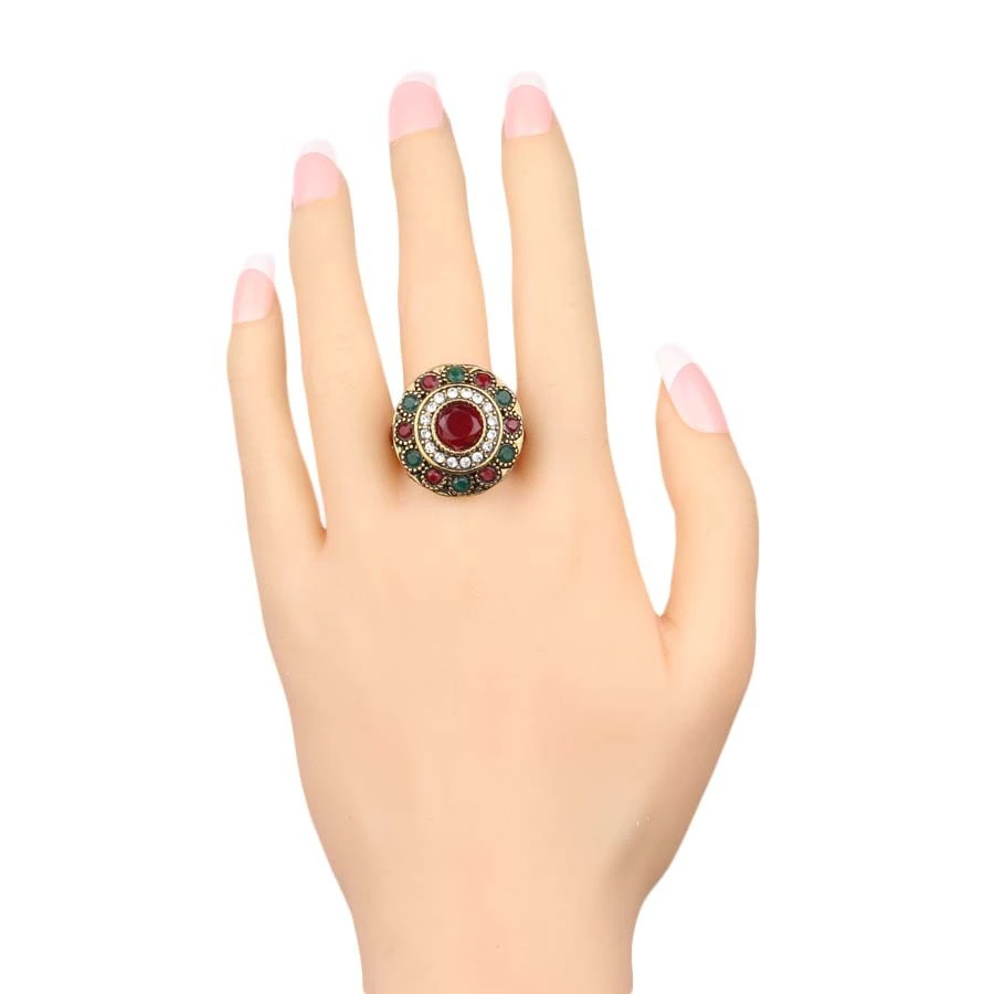 Vintage Flower Ring With Gold-Plated Silver And High-Quality Resin Rhinestones