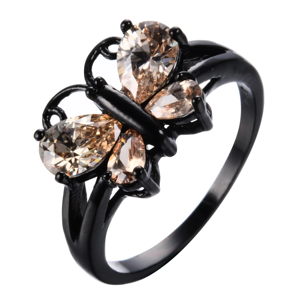 Small Animal Trend Black Gold Blue Zircon Butterfly Ring