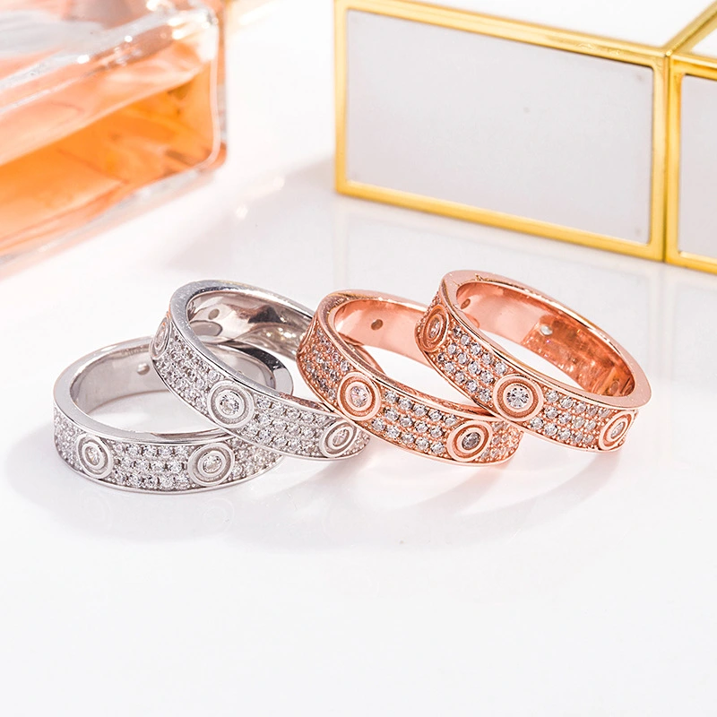 18K Rose Gold Plated Couple Ring Three Diamond Ring