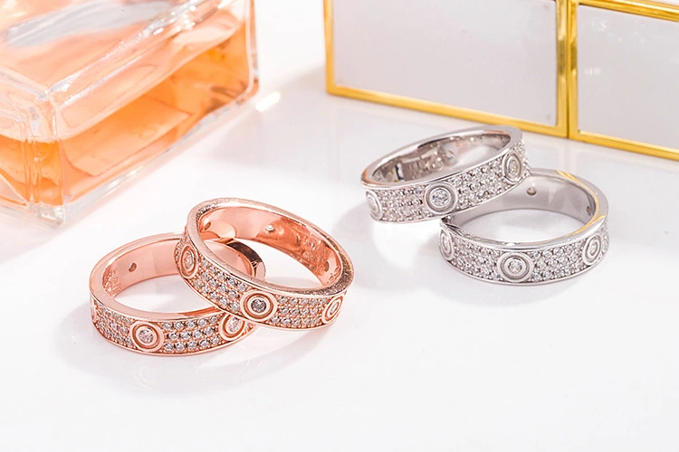 18K Rose Gold Plated Couple Ring Three Diamond Ring