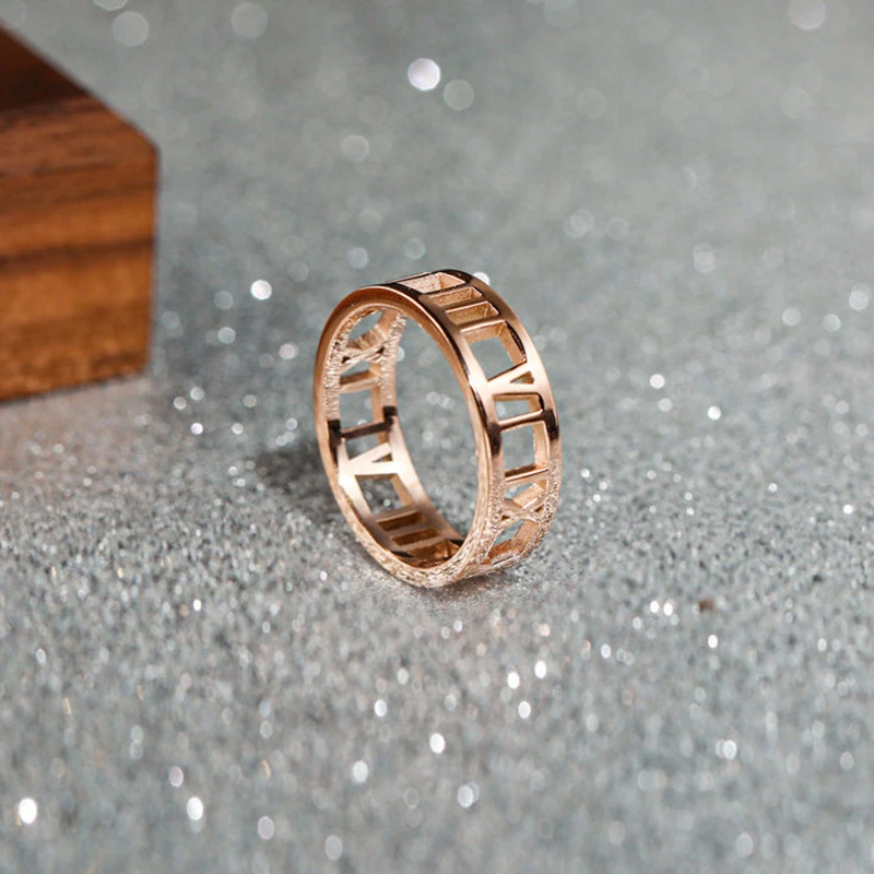 Rose Gold Openwork Wide Face Roman Numeral Ring