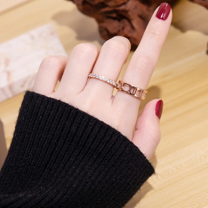Rose Gold Openwork Wide Face Roman Numeral Ring