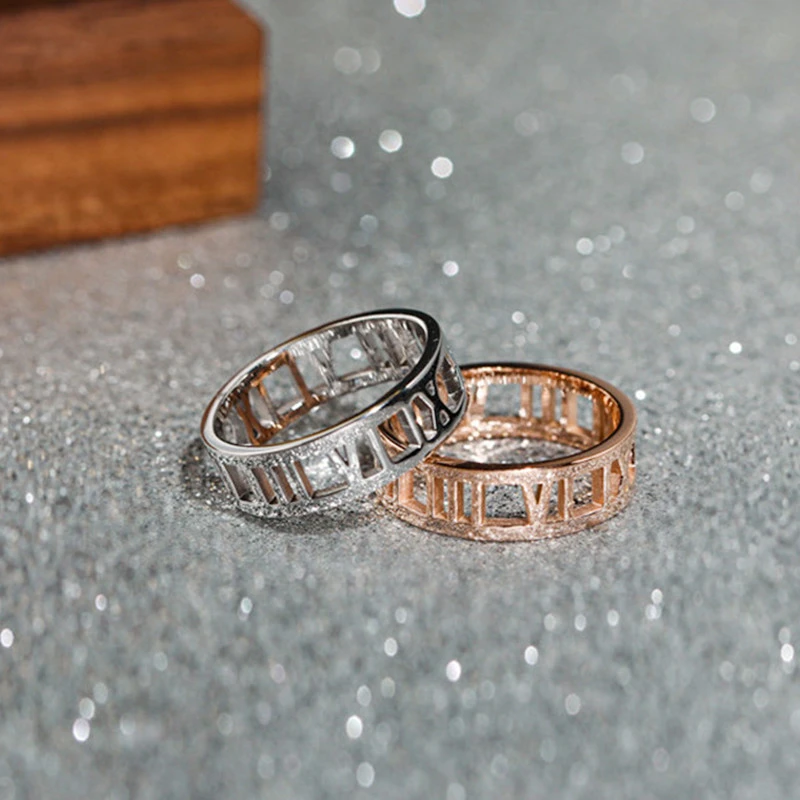 Rose Gold Openwork Wide Face Roman Numeral Ring