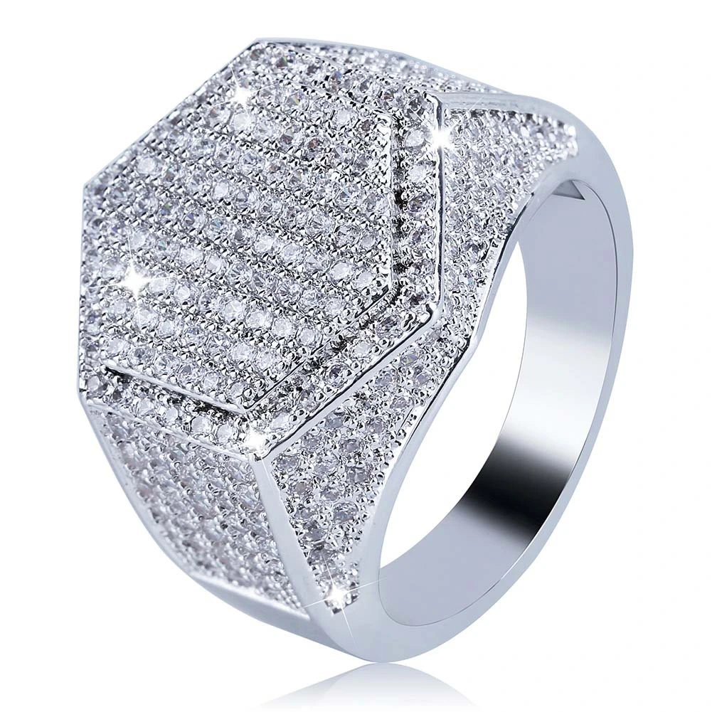Personality Men's Hexagonal Gold Ring with Micro Zircon