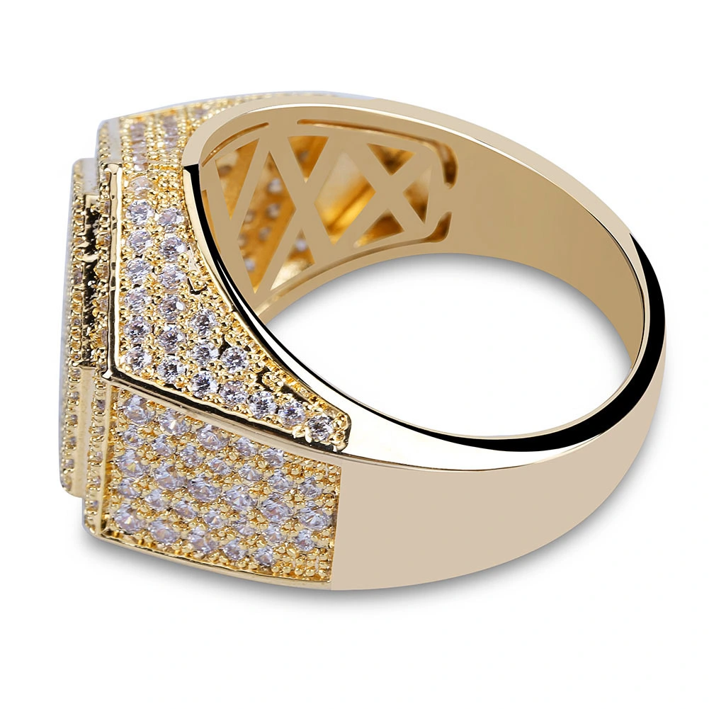 Personality Men's Hexagonal Gold Ring with Micro Zircon