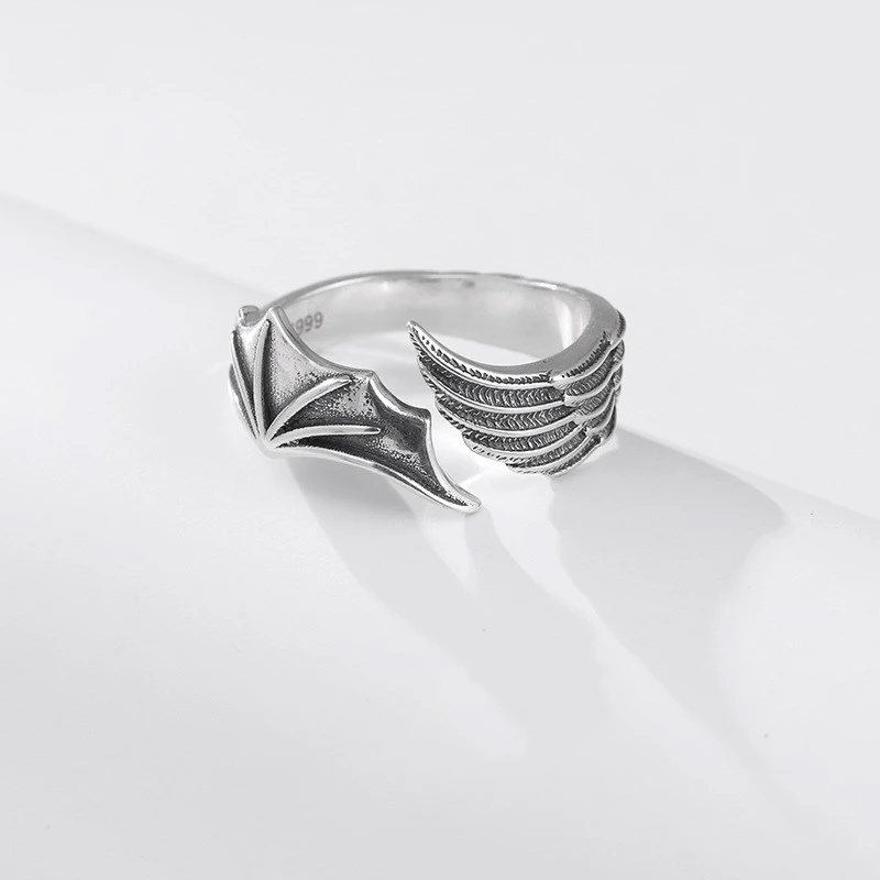 Personalized Vintage Angel And Devil Wings Ring