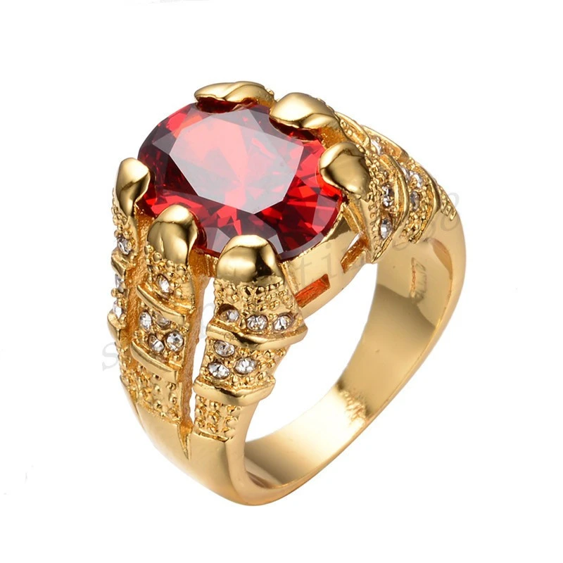 European and American Luxury Garnet Red 6-Claw Zircon Ring